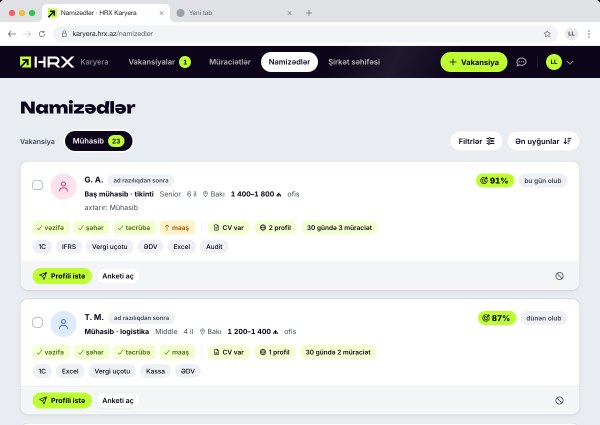 Mühasib vakansiyasına uyğun HRX namizəd bazası