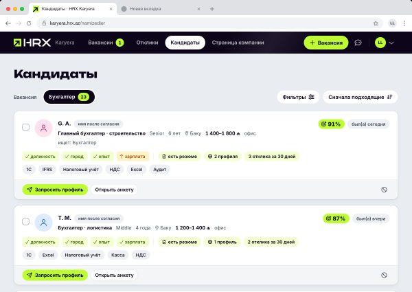 База кандидатов HRX под вакансию бухгалтера